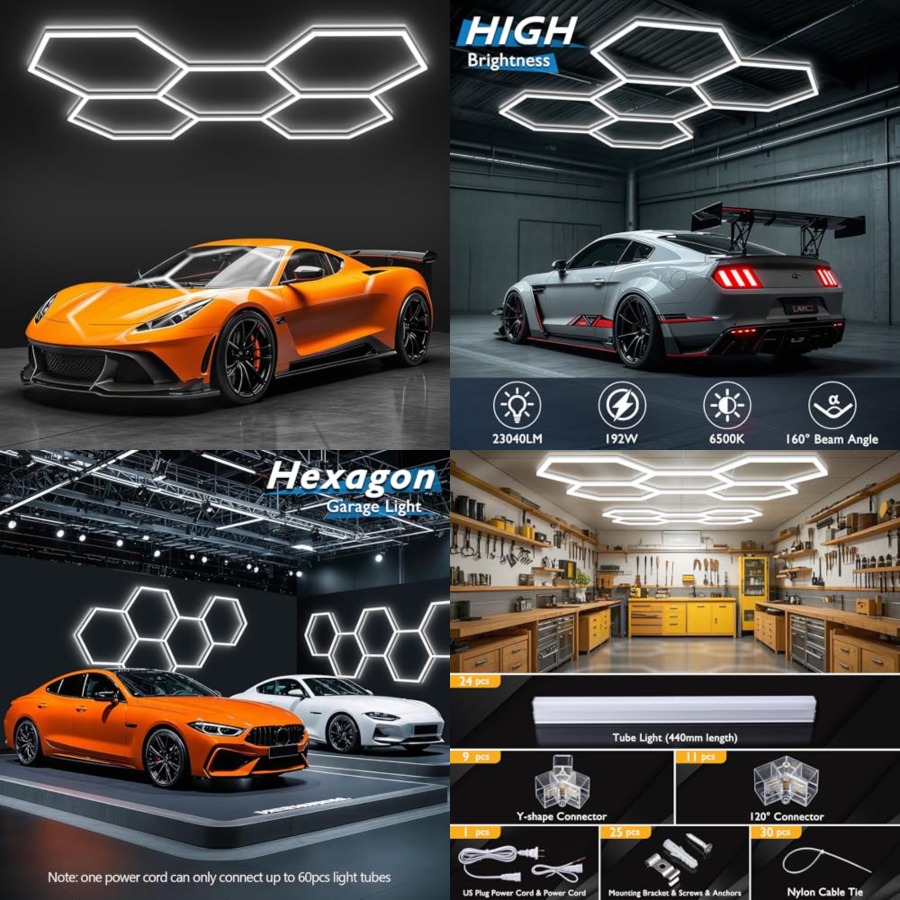Car Led Light - Hexagon Garage Lights, LED Honeycomb Lights